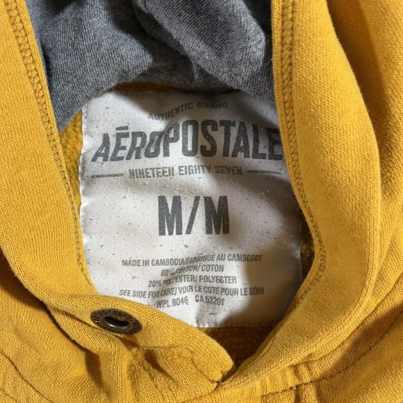 Aeropostale Hoodie Mens Medium Yellow Pullover Graphic Logo New York City - Picture 6 of 9